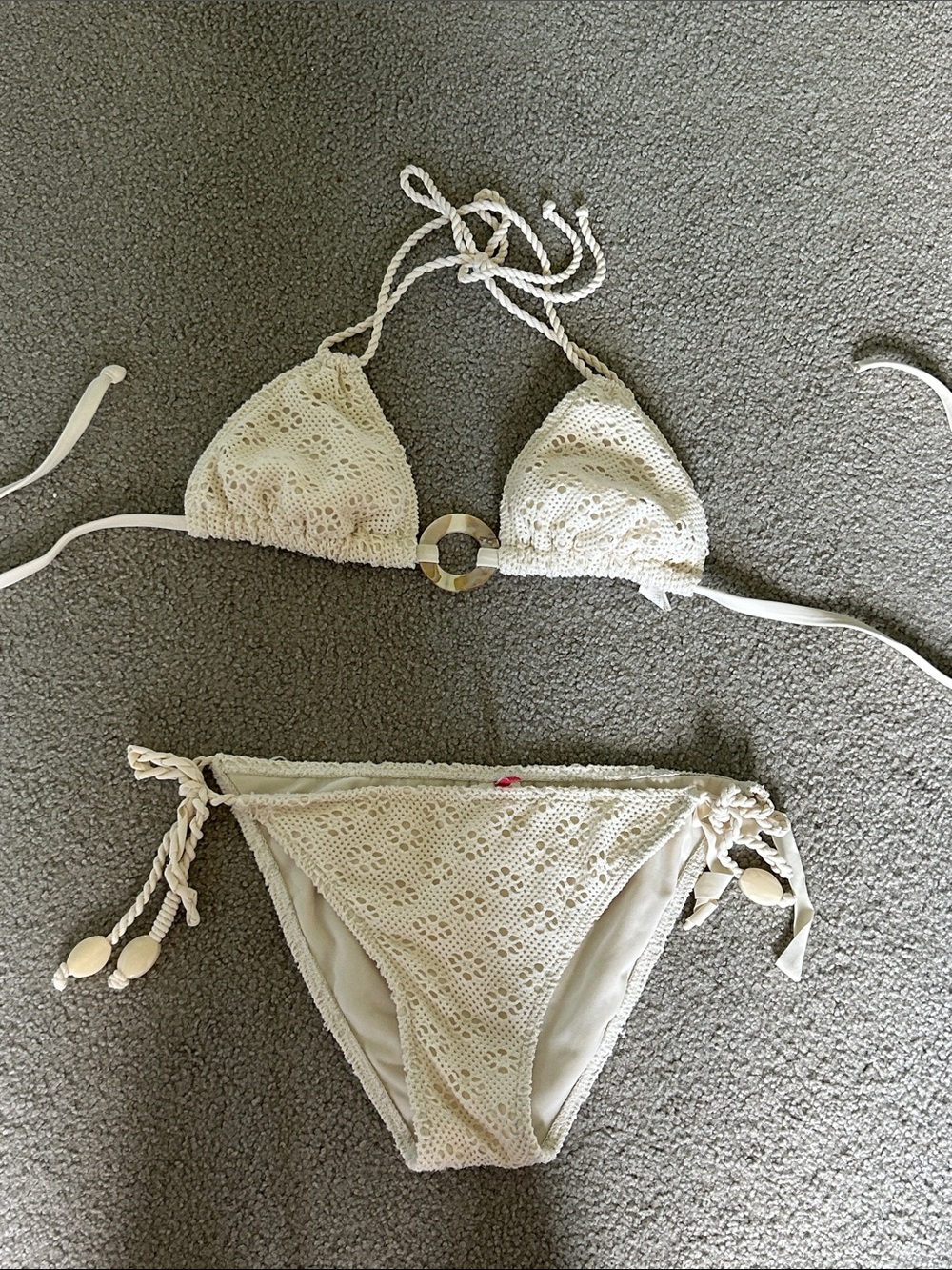 Ella Moss Cream Crochet Triangle Bikini Set